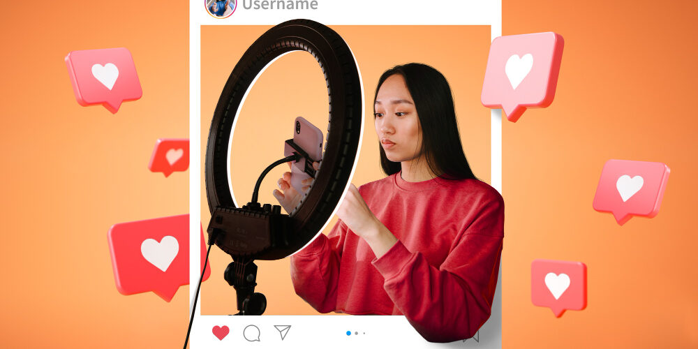 Influencer marketing een vrouw in een instagram rooster