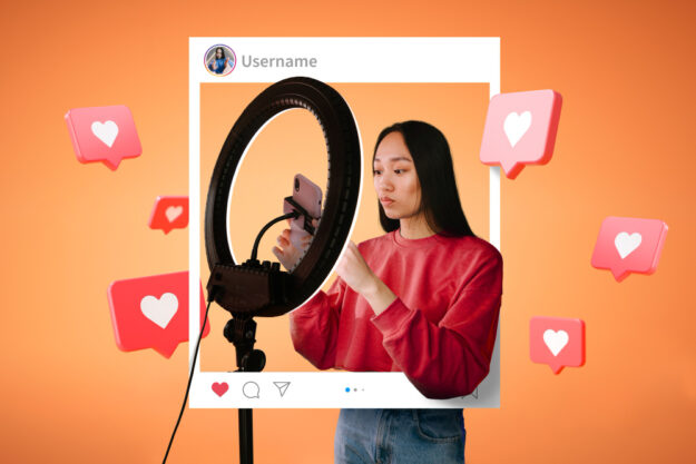 Influencer marketing een vrouw in een instagram rooster