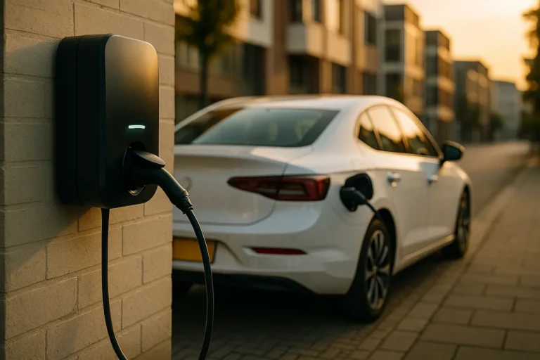Elektrische auto laadt aan moderne laadpaal in Limburg